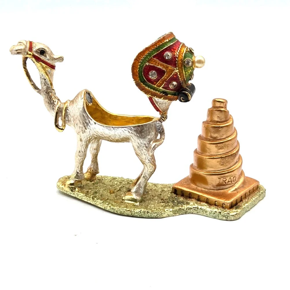 VINTAGE Jeweled Camel Trinket Box Multicolor Hinged with Rhinestones, IRAQ‎